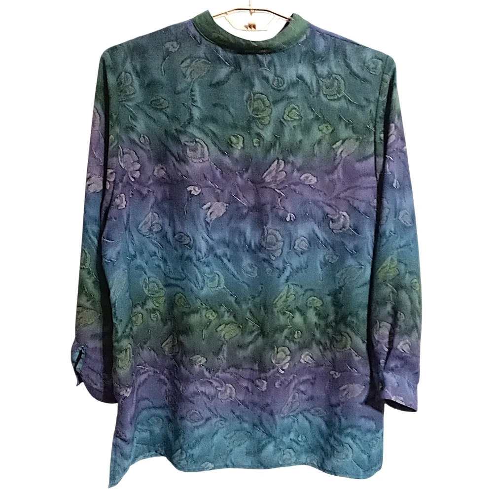 Dana‎ Taylor Woman Floral Blouse 1X Button Up Tunic Watercolor Feminine Romantic